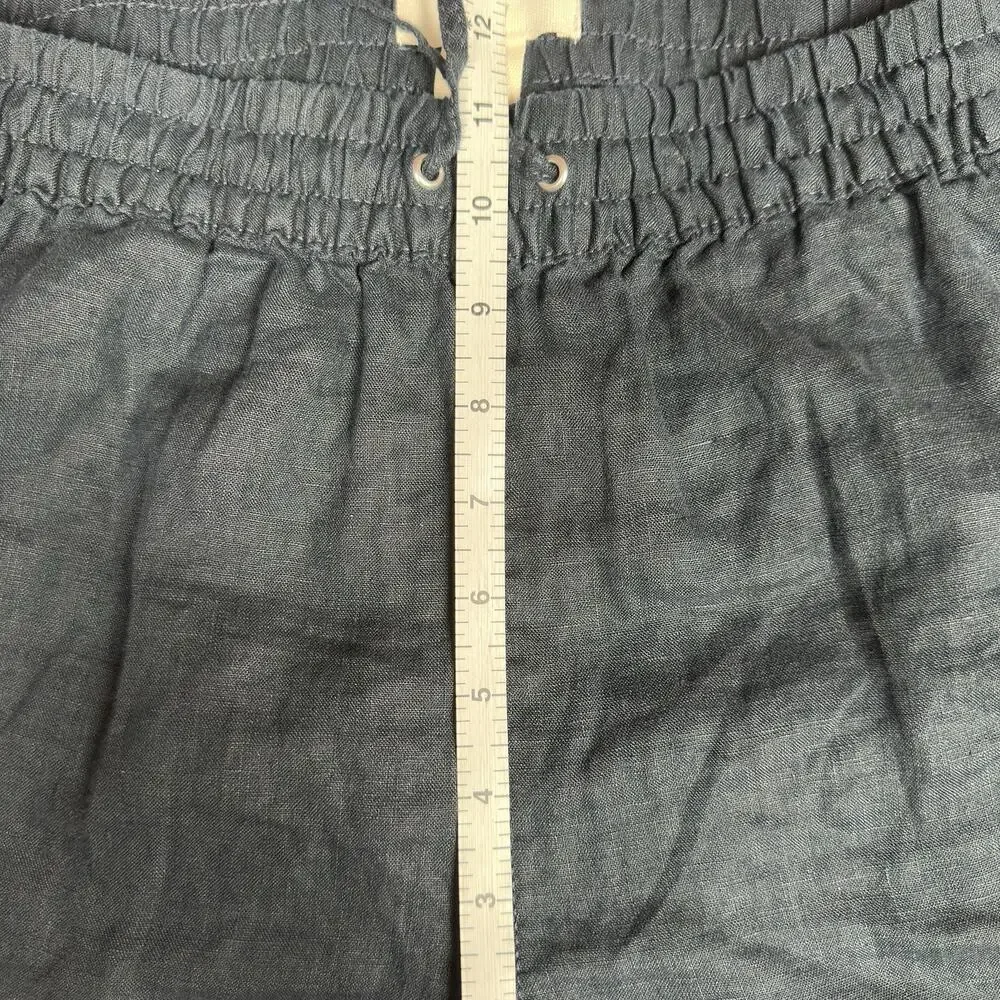 H&M 100% Linen Pants Women’s Sz Small Navy Blue Pull On Drawstring Elastic Waist